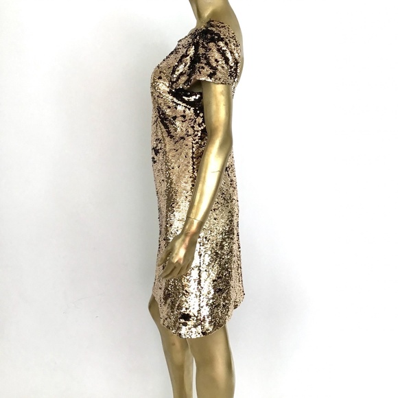 SAM EDELMAN GOLD/BLACK SEQUIN OPEN BACK DRESS 12 - Picture 3 of 7